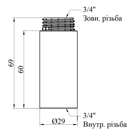 Додаткове фото - Подовжувач Karro 3/4" ВЗ, L=60 мм хромований KR-3209