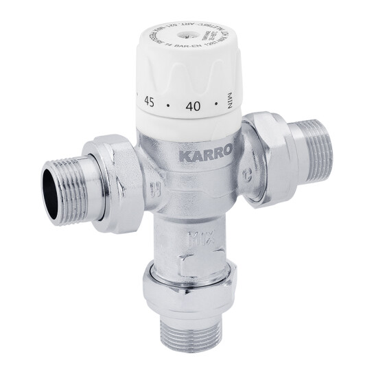 Додаткове фото - Змішувальний термостатичний кран Karro 3/4" ЗЗЗ нікельований KR1081