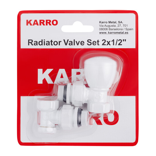 Вентилі радіаторні Комплект радіаторних кутових кранів Karro 1/2" ВЗ (верхній+нижній) білі
