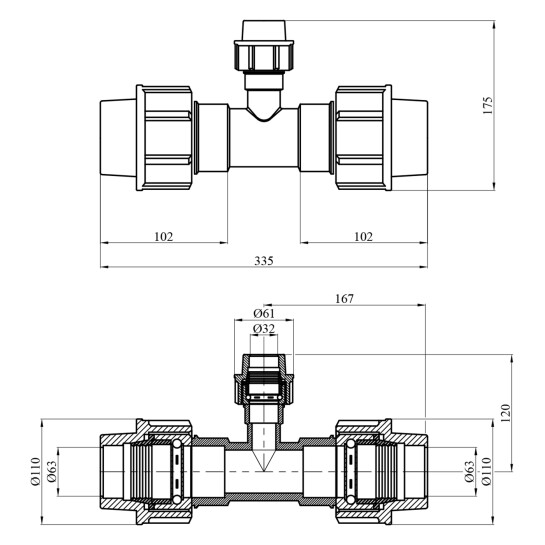 Додаткове фото - Трійник редукційний ПЕ SantehPlast 63х32х63 мм