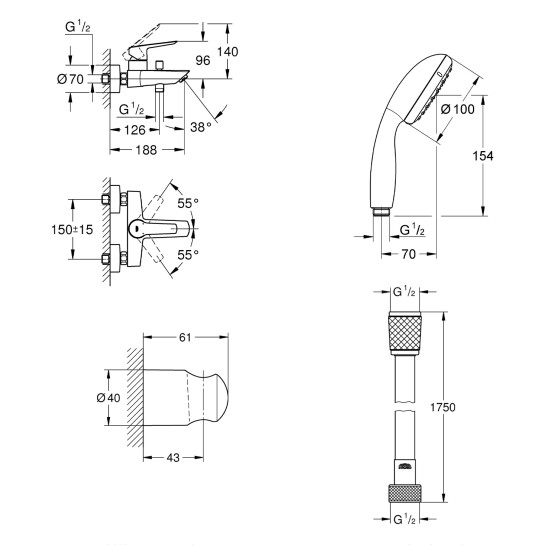Додаткове фото - Змішувач для ванни Grohe QuickFix Start Black UA30330701
