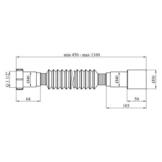 Додаткове фото - Гофротруба Agua GN46 1 1/2''х40/50 мм 460-1100 мм з накидною гайкою