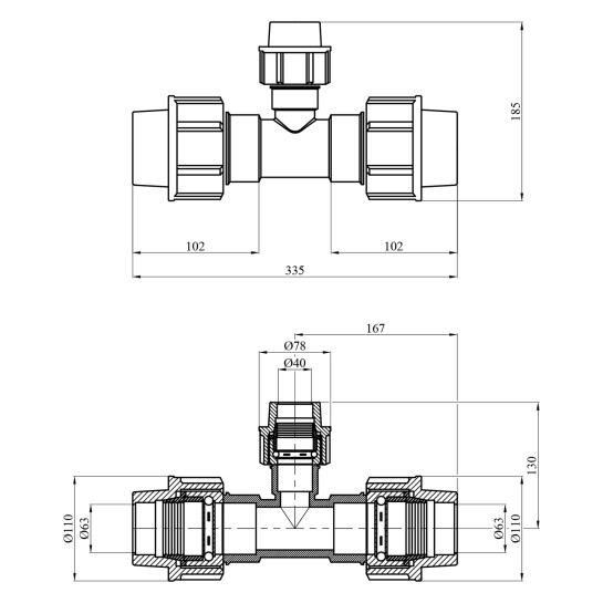 Додаткове фото - Трійник редукційний ПЕ SantehPlast 63х40х63 мм