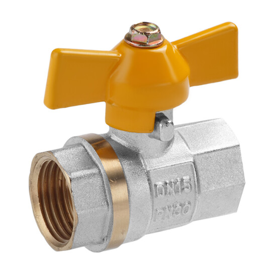 Крани кульові для газу Кран кульовий для газу Valves 1/2" ВВ PN30 жовтий метелик, нікельований