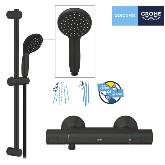 Додаткове фото - Змішувач термостатичний для душу Grohe QuickFix Start Black UA303908T1