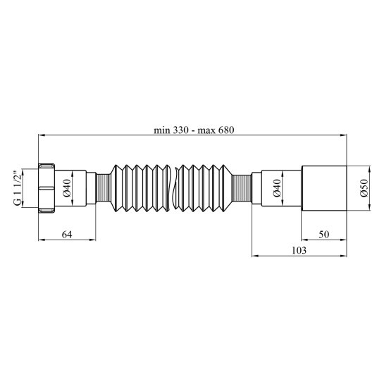Додаткове фото - Гофротруба Agua GN31 1 1/2''х40/50 мм 310-650 мм з накидною гайкою
