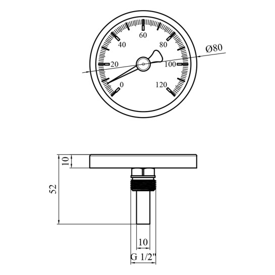 Додаткове фото - Термометр Karro 1/2" 80 мм 120°С KR-1039