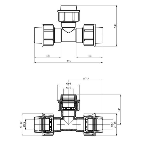Додаткове фото - Трійник редукційний ПЕ SantehPlast 63х50х63 мм