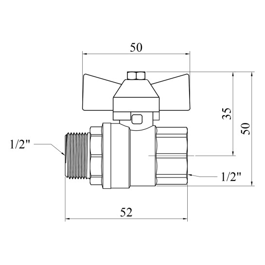 Додаткове фото - Кран кульовий для газу Valves 1/2" ВЗ PN30 жовтий метелик, нікельований