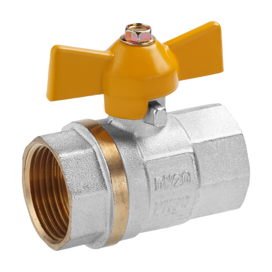 Крани кульові для газу Кран кульовий для газу Valves 3/4" ВВ PN30 жовтий метелик, нікельований