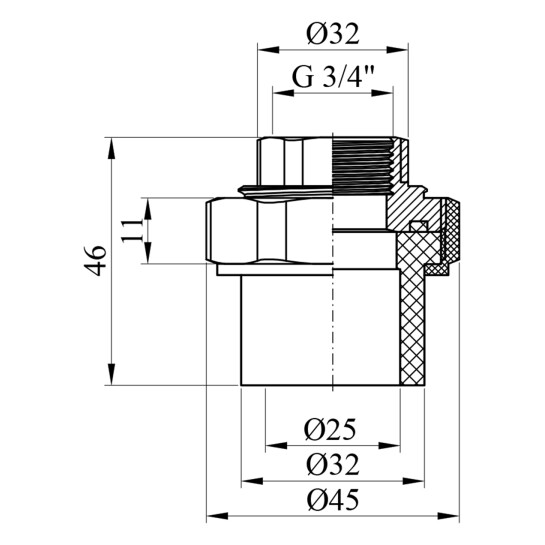 Додаткове фото - Американка PPR GrandiTherm 25х3/4" РВ