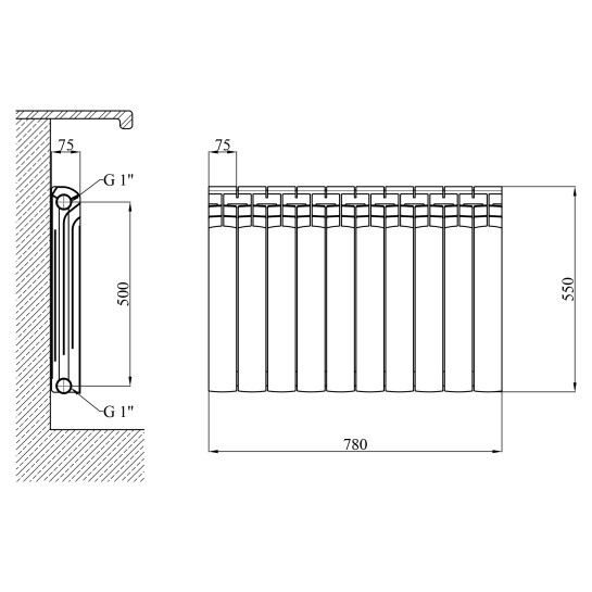 Додаткове фото - Секціі біметалевого радіатора Kroner Alma 500М 500х80х80 мм