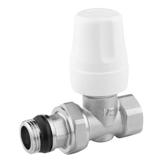 Додаткове фото - Комплект радіаторних прямих кранів Karro 1/2" ВЗ (верхній+нижній) з термоголовкою, нікельовані KR-5302