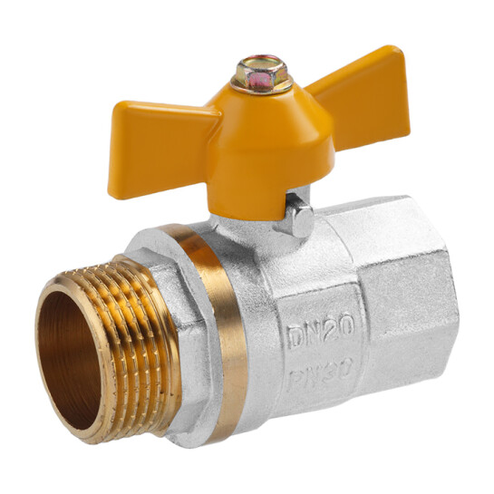 Крани кульові для газу Кран кульовий для газу Valves 3/4" ВЗ PN30 жовтий метелик, нікельований