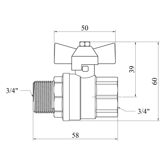 Додаткове фото - Кран кульовий для газу Valves 3/4" ВЗ PN30 жовтий метелик, нікельований