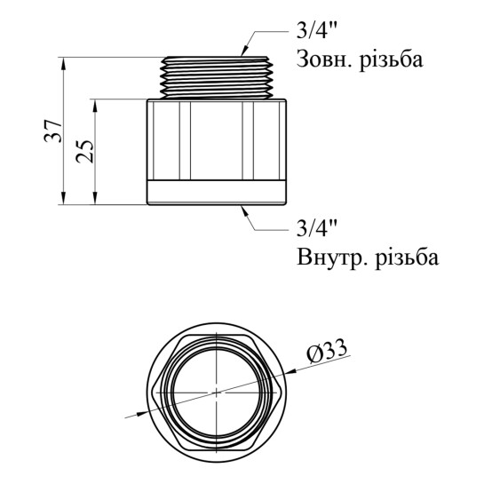 Додаткове фото - Подовжувач посилений LexLine 3/4" ВЗ, L=25 мм нікельований НК0609-25-Вн