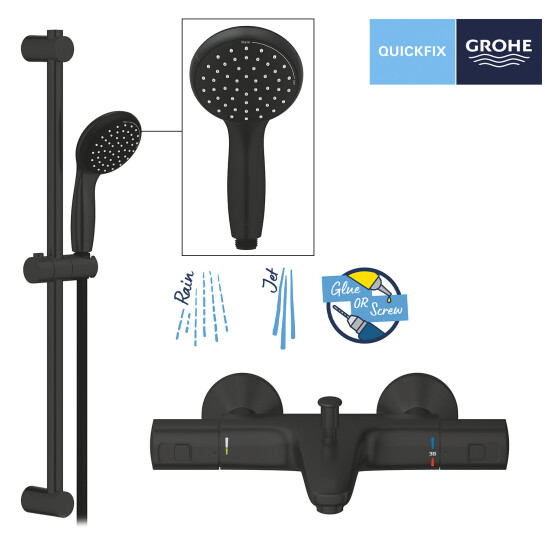 Додаткове фото - Змішувач термостатичний для ванни Grohe QuickFix Precision Start Black UA303907T1