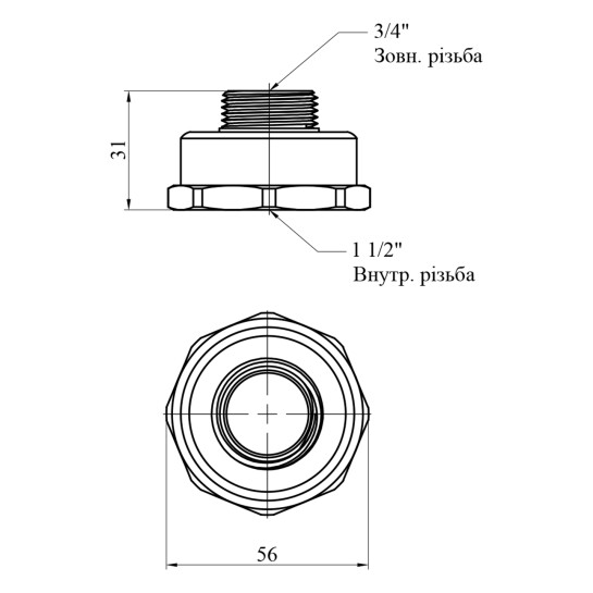 Додаткове фото - Перехід STA 1 1/2"х3/4" ВЗ латунний