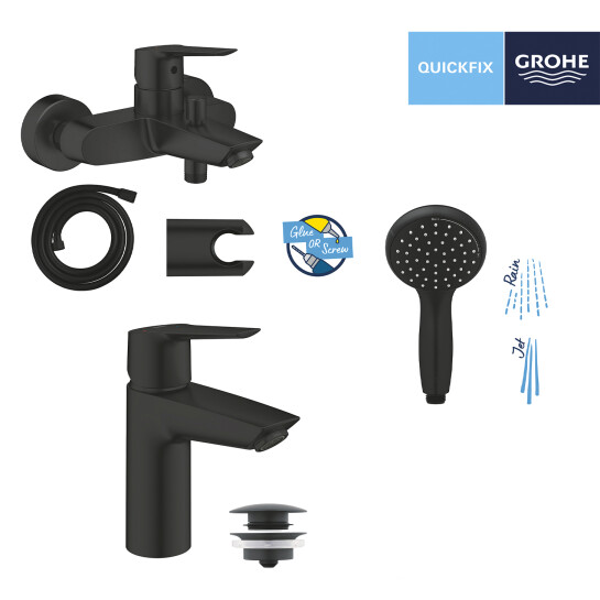 Додаткове фото - Набір змішувачів 3 в 1 для ванної кімнати Grohe QuickFix Start Black UA303301SQ