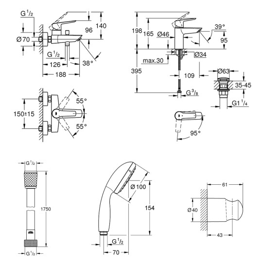 Додаткове фото - Набір змішувачів 3 в 1 для ванної кімнати Grohe QuickFix Start Black UA303301SQ