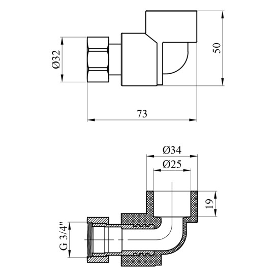 Додаткове фото - Коліно з накидною гайкою PPR GrandiTherm 25х3/4"