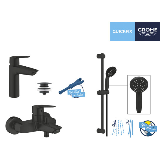 Додаткове фото - Набір змішувачів 3 в 1 для ванної кімнати Grohe QuickFix Start Black UA303301MQ