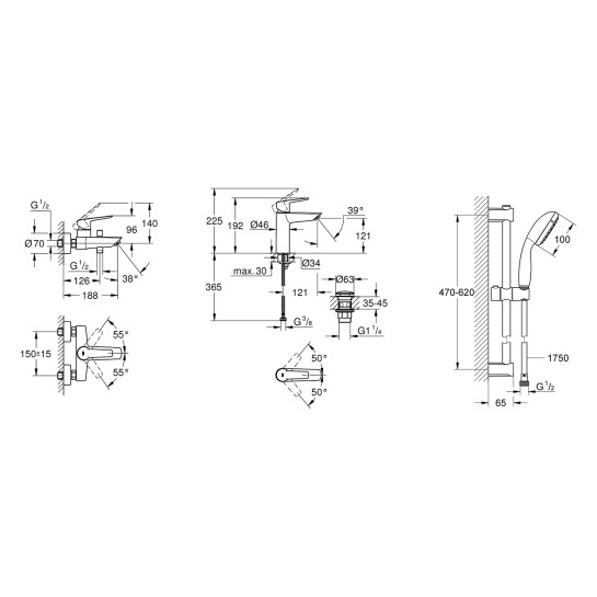 Додаткове фото - Набір змішувачів 3 в 1 для ванної кімнати Grohe QuickFix Start Black UA303301MQ