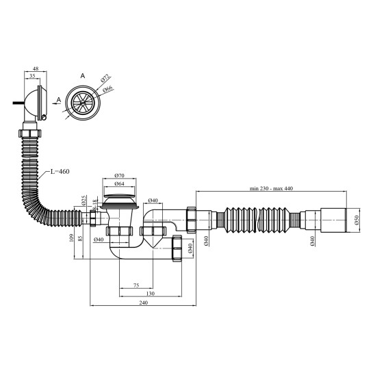 Додаткове фото - Сифон для ванни Agua BS05K 1 1/2"х40/50 мм з системою Сlick-Сlack, з переливом та ревізією