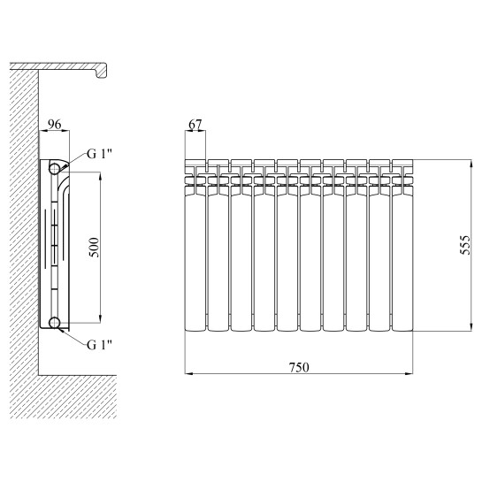 Додаткове фото - Секціі біметалевого радіатора Kroner Serene 500М 500х80х96 мм