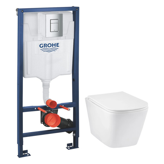 Головне фото - Комплект 4 в 1: Інсталяція Grohe Rapid SL 3 в 1 38772001 + Унітаз підвісний безобідковий Kroner Eifel WHI493436 TORNADO з сидінням (38772001KE493436T)