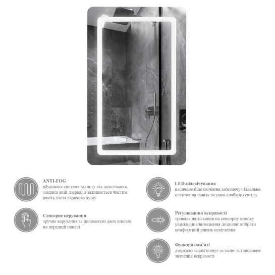 Додаткове фото - Дзеркало Kroner KRP Spiegel VR6-5080 з LED-підсвічуванням