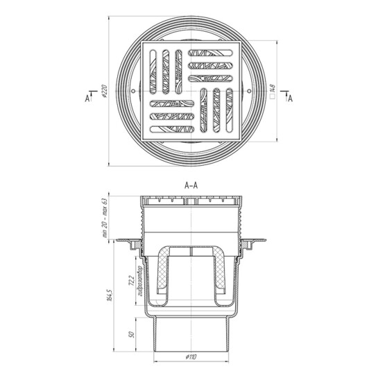 Трапи Трап ANIplast з вертикальним випуском 110 мм, з решіткою 15х15 см TA1710EU
