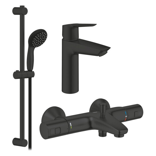 Набори змішувачів Набір змішувачів 3 в 1 для ванної кімнати Grohe QuickFix Start Black UA303304TM