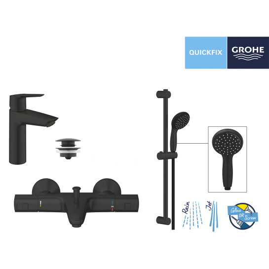 Додаткове фото - Набір змішувачів 3 в 1 для ванної кімнати Grohe QuickFix Start Black UA303304TM