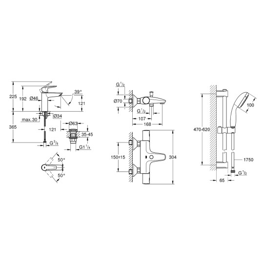 Додаткове фото - Набір змішувачів 3 в 1 для ванної кімнати Grohe QuickFix Start Black UA303304TM