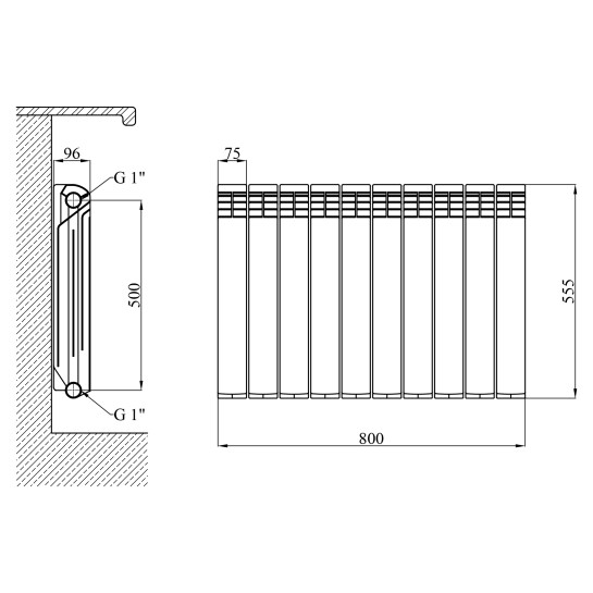 Додаткове фото - Секціі біметалевого радіатора Kroner Laura 500М 500х80х96 мм