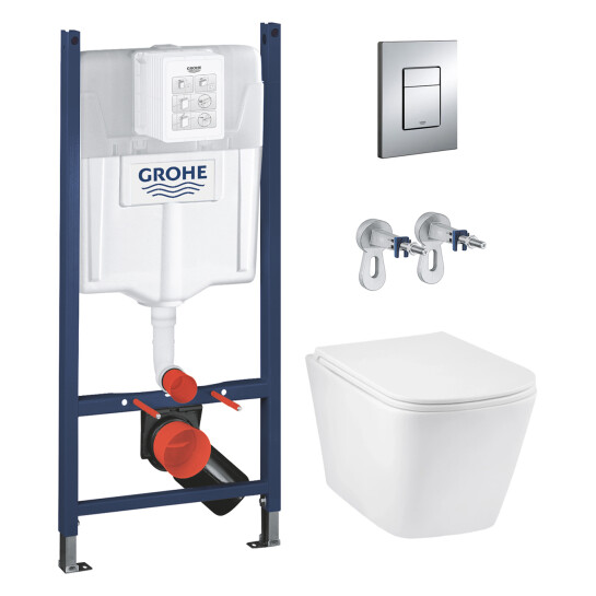 Інсталяції Комплект 4 в 1: Інсталяція GROHE Solido 3 в 1 3884966Q + Унітаз безобідковий Kroner Eifel WHI493436 TORNADO з сидінням Slim Duroplast / Soft-close / Quick relase KE493436WHIT (3884966KE493436T)