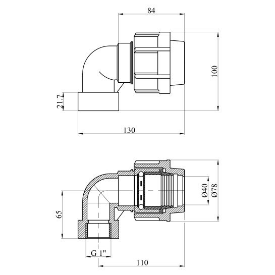 Додаткове фото - Коліно ПЕ STR 40х1" РВ