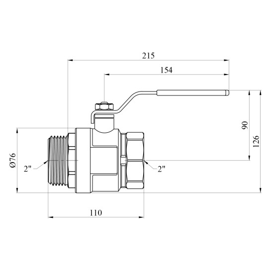 Додаткове фото - Кран кульовий Kroner 2" ВЗ PN40 ручка, нікельований