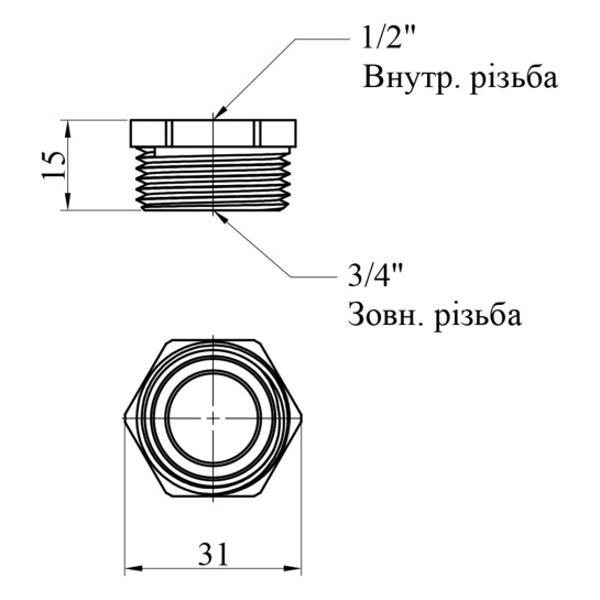 Додаткове фото - Футорка STA 1/2"х3/4'' ВЗ латунна