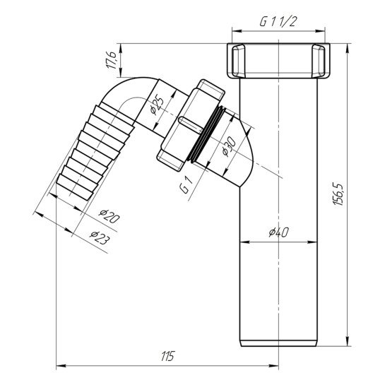 Додаткове фото - Відведення для пральної машини ANIplast 1 1/2"х40 мм М140EU