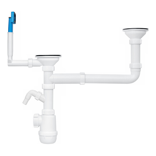 Сифони для кухонних мийок Сифон подвійний для кухонної мийки ANIplast 3 1/2''х40 мм різнорівневий зміщений з відводом для пральних машин, з прямокутним переливом A7700EU