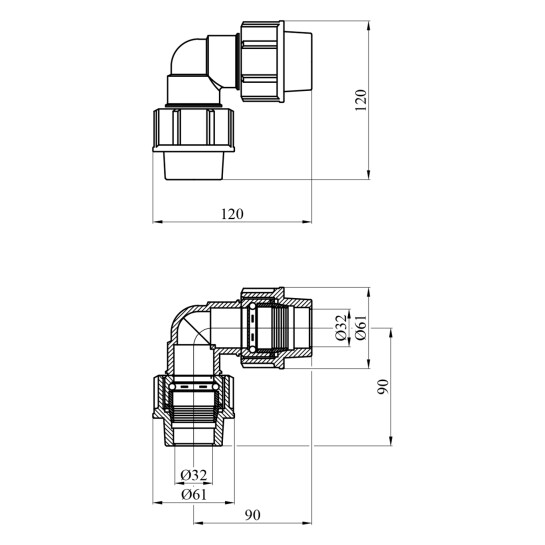 Додаткове фото - Коліно ПЕ SantehPlast 32х32 мм