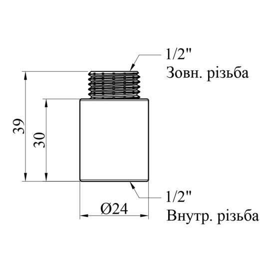 Додаткове фото - Подовжувач Karro 1/2" ВЗ, L=30 мм хромований KR-3209