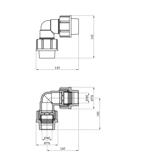 Додаткове фото - Коліно ПЕ SantehPlast 40х40 мм