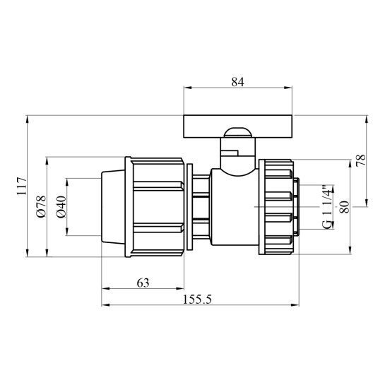 Додаткове фото - Кран ПЕ STR 40х1 1/4" РВ