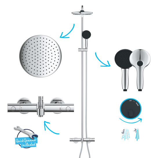 Додаткове фото - Душова система термостатична Grohe QuickFix Vitalio Start System 250 26988001