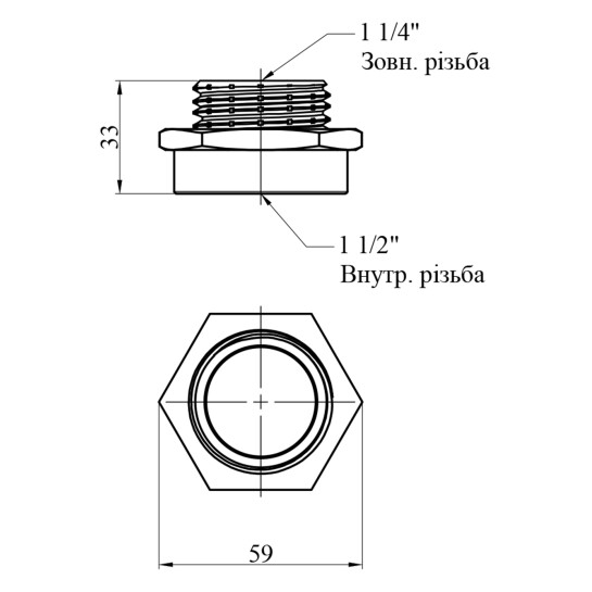 Додаткове фото - Перехідник Karro 1 1/2"х1 1/4" ВЗ нікельований KR-3117