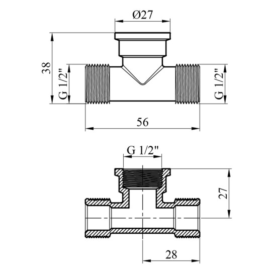 Додаткове фото - Трійник Karro 1/2" ЗВЗ нікельований KR-3213