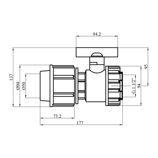 Додаткове фото - Кран ПЕ STR 50х1 1/2" РВ